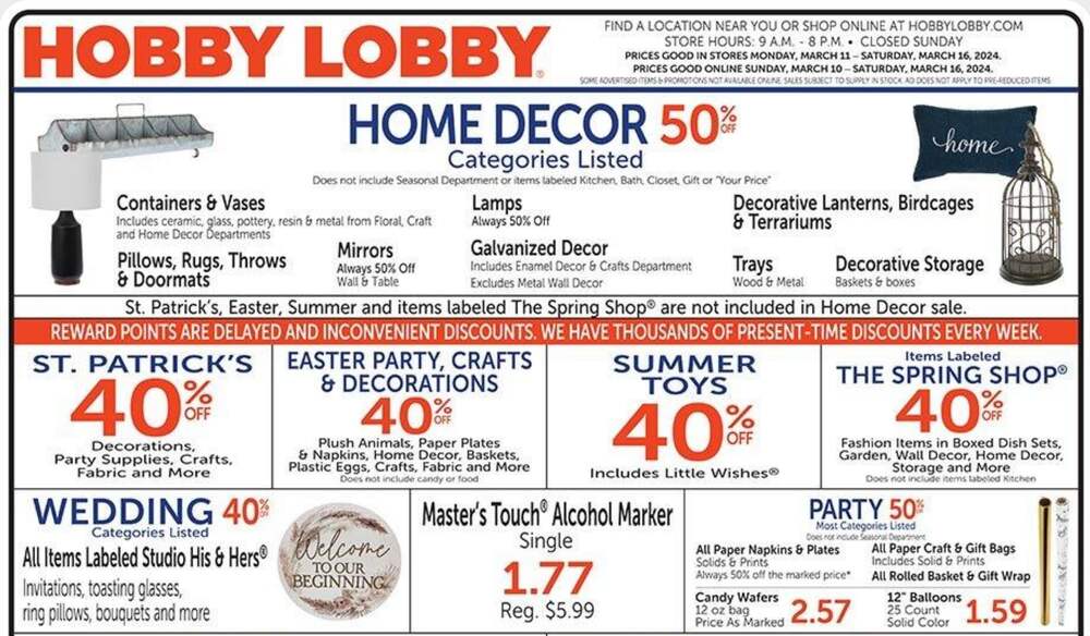 Hobby Lobby Weekly Ad March 10 To March 16 2024   Hobby Lobby Ad 1 